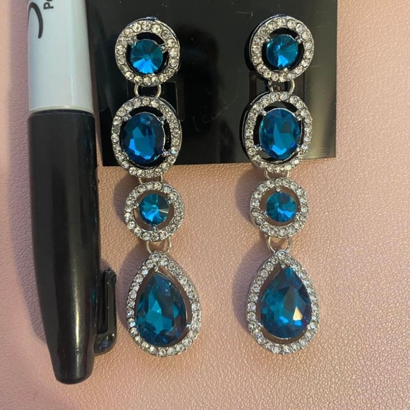 Aquamarine Crystal pageant Earrings 3 inches - Picture 3 of 3